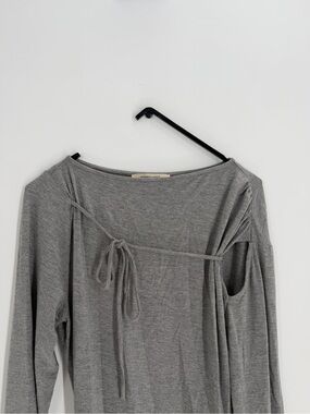 Paloma Wool Gray Busca Asymmetric Tie Gathered Ruched Long Sleeve T-shirt